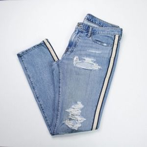 Abercrombie & Fitch Light Wash Mid Rise Langdon Slim Side Striped Ripped Jean 30